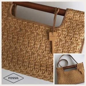 FOSSIL straw handbag with shoulder strap